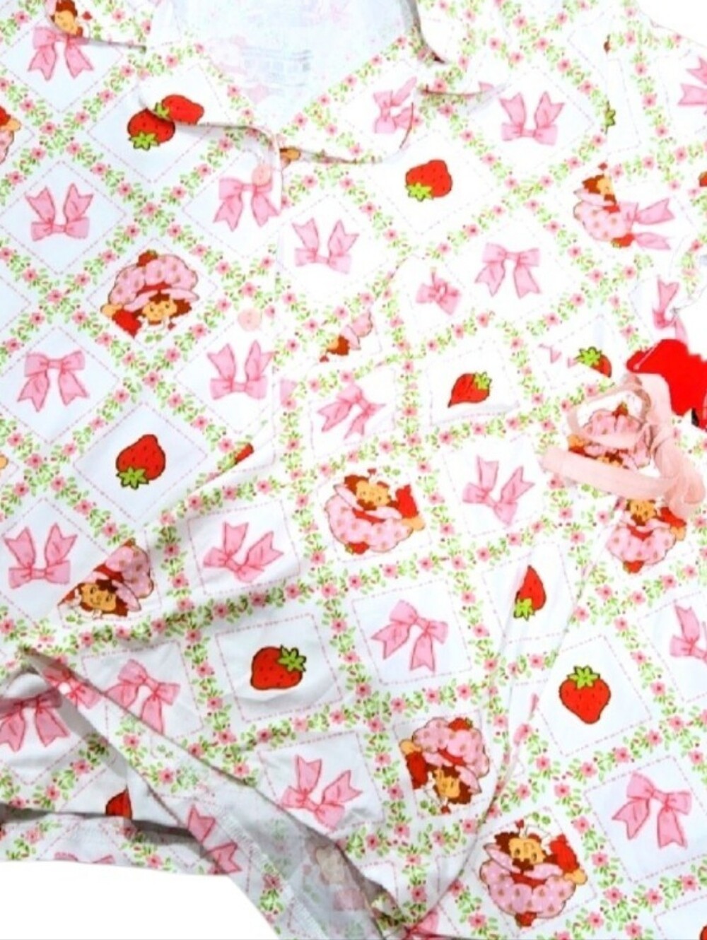 Strawberry Shortcake White Shorts Pajamas Pink Coquette Bow Size Medium - Picture 6 of 7